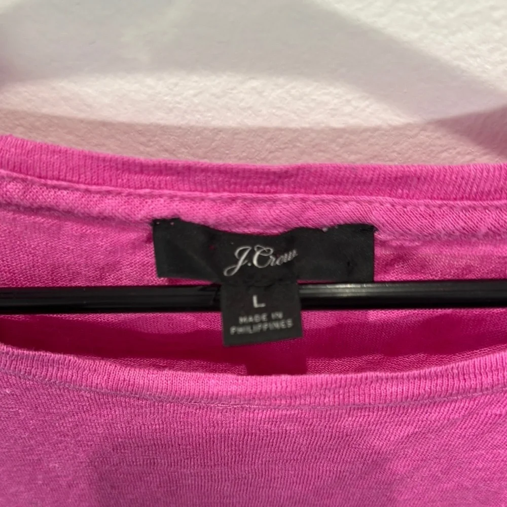 J. Crew Pink Fuchsia Short Sleeve Sweater‎ Ruffle Back Detail Women's Large